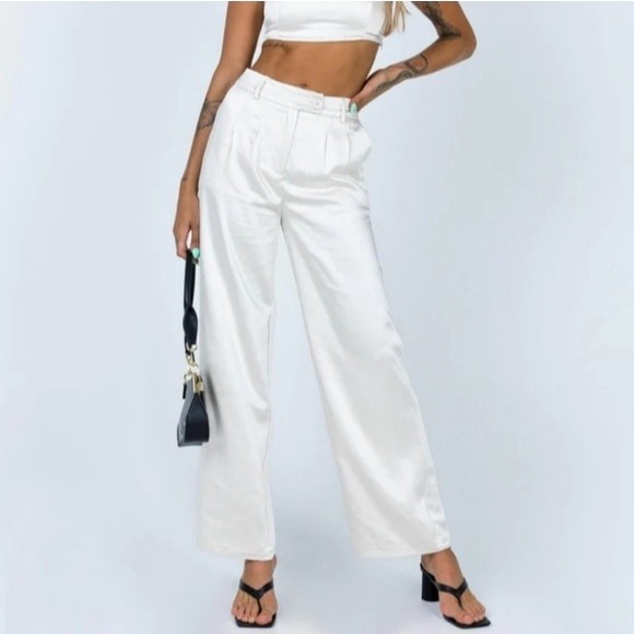 Princess Polly Pants - Princess Polly Huxley champagne satin high waisted wide leg pants